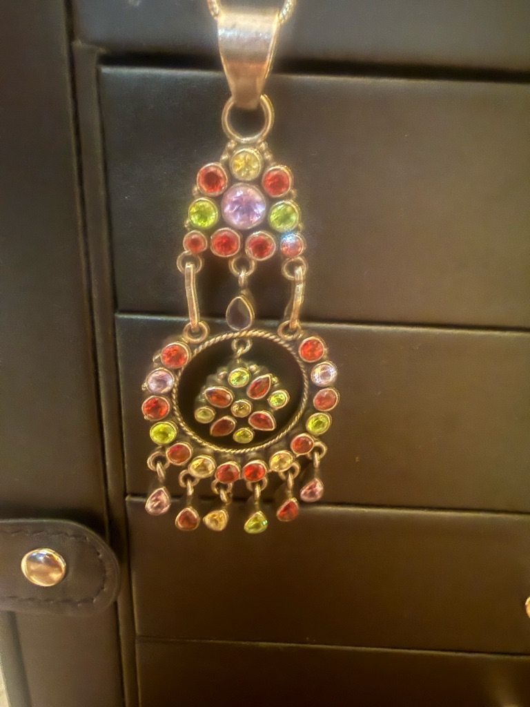 Nepalese Solid Silver Multi-Gemstone Necklace (Includes A Solid Silver Chain)